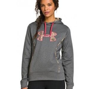 Under Armour Storm Hoodie Womens Medium Gray Pink Camo Logo Pullover Sweatshirt